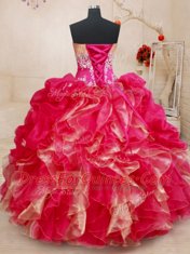 Sweetheart Sleeveless 15th Birthday Dress Floor Length Beading and Ruffles Red Organza