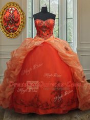 Sleeveless Brush Train Beading and Embroidery and Pick Ups Lace Up Sweet 16 Quinceanera Dress