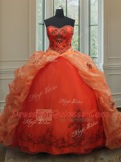 Sleeveless Brush Train Beading and Embroidery and Pick Ups Lace Up Sweet 16 Quinceanera Dress
