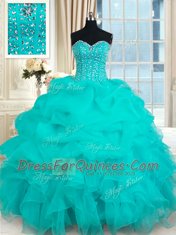 Romantic Organza Sleeveless Floor Length 15 Quinceanera Dress and Beading and Ruffles and Pick Ups