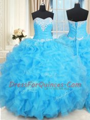 Baby Blue Lace Up Sweetheart Beading and Ruffles and Ruffled Layers Quinceanera Dresses Organza Sleeveless
