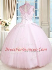 Traditional Sleeveless Lace Up Floor Length Beading Vestidos de Quinceanera