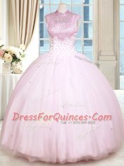 Traditional Sleeveless Lace Up Floor Length Beading Vestidos de Quinceanera