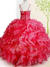 Hot Selling Red Spaghetti Straps Lace Up Beading and Ruffles Quinceanera Dress Sleeveless