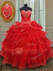 Sleeveless Beading and Ruffled Layers and Sequins and Pick Ups Lace Up Quinceanera Gown