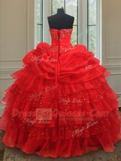 Sleeveless Beading and Ruffled Layers and Sequins and Pick Ups Lace Up Quinceanera Gown