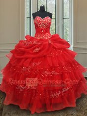 Sleeveless Beading and Ruffled Layers and Sequins and Pick Ups Lace Up Quinceanera Gown