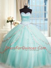 Sleeveless Brush Train Lace Up With Train Beading Ball Gown Prom Dress