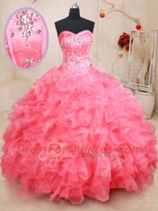 Most Popular Floor Length Pink Quinceanera Gowns Sweetheart Sleeveless Lace Up