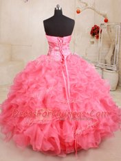 Most Popular Floor Length Pink Quinceanera Gowns Sweetheart Sleeveless Lace Up