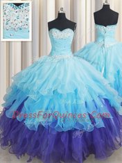 Floor Length Multi-color Sweet 16 Quinceanera Dress Organza Sleeveless Beading and Ruffles