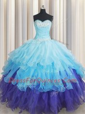 Floor Length Multi-color Sweet 16 Quinceanera Dress Organza Sleeveless Beading and Ruffles