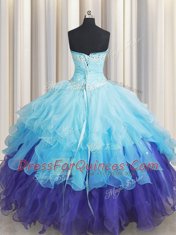 Floor Length Multi-color Sweet 16 Quinceanera Dress Organza Sleeveless Beading and Ruffles
