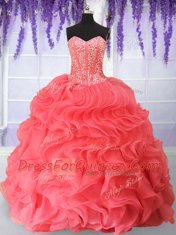 Spectacular Organza Sleeveless Floor Length 15 Quinceanera Dress and Beading and Ruffles