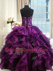 Popular Sequins Ruffled Sweetheart Sleeveless Lace Up 15 Quinceanera Dress Purple Organza