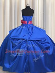 Free and Easy Sleeveless Taffeta Floor Length Lace Up 15 Quinceanera Dress in Blue with Beading and Bowknot