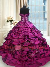 Lace Up Quinceanera Dress Purple for Military Ball and Sweet 16 and Quinceanera with Beading and Sequins Brush Train