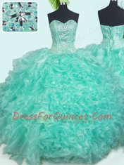 Exceptional Ball Gowns Vestidos de Quinceanera Turquoise Sweetheart Organza Sleeveless Floor Length Lace Up