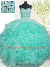 Exceptional Ball Gowns Vestidos de Quinceanera Turquoise Sweetheart Organza Sleeveless Floor Length Lace Up