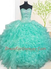 Exceptional Ball Gowns Vestidos de Quinceanera Turquoise Sweetheart Organza Sleeveless Floor Length Lace Up