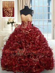 Ball Gowns Sleeveless Burgundy Sweet 16 Dress Brush Train Lace Up