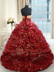 Ball Gowns Sleeveless Burgundy Sweet 16 Dress Brush Train Lace Up