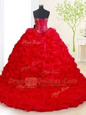 Noble Red Sleeveless Beading and Pick Ups Lace Up Sweet 16 Dress