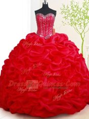 Noble Red Sleeveless Beading and Pick Ups Lace Up Sweet 16 Dress