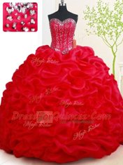 Noble Red Sleeveless Beading and Pick Ups Lace Up Sweet 16 Dress