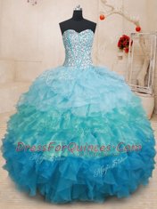 Multi-color Sleeveless Beading and Ruffles Quinceanera Gowns