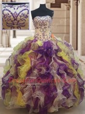 Adorable Multi-color Strapless Lace Up Beading and Ruffles Vestidos de Quinceanera Sleeveless