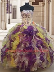 Adorable Multi-color Strapless Lace Up Beading and Ruffles Vestidos de Quinceanera Sleeveless