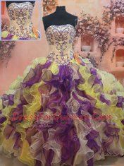 Adorable Multi-color Strapless Lace Up Beading and Ruffles Vestidos de Quinceanera Sleeveless