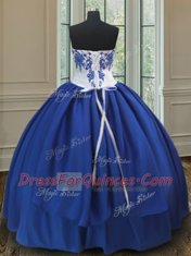 Modest Sweetheart Sleeveless Quinceanera Gown Floor Length Embroidery Royal Blue Taffeta