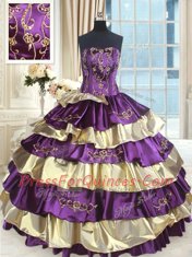 Great Floor Length Multi-color Quinceanera Gowns Taffeta Sleeveless Beading and Ruffled Layers