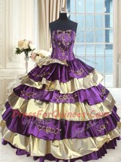 Great Floor Length Multi-color Quinceanera Gowns Taffeta Sleeveless Beading and Ruffled Layers