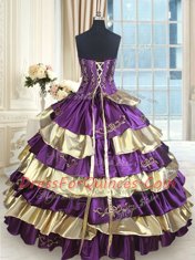 Great Floor Length Multi-color Quinceanera Gowns Taffeta Sleeveless Beading and Ruffled Layers