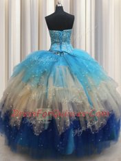 Flirting Floor Length Multi-color Quince Ball Gowns Sweetheart Sleeveless Lace Up