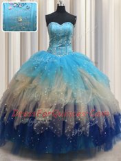 Flirting Floor Length Multi-color Quince Ball Gowns Sweetheart Sleeveless Lace Up