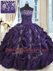 Glittering Purple Vestidos de Quinceanera Military Ball and Sweet 16 and Quinceanera and For with Beading and Appliques Strapless Sleeveless Lace Up
