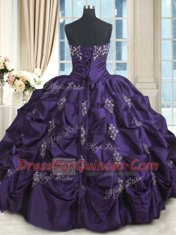 Glittering Purple Vestidos de Quinceanera Military Ball and Sweet 16 and Quinceanera and For with Beading and Appliques Strapless Sleeveless Lace Up