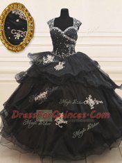 Organza Cap Sleeves Floor Length Quinceanera Gowns and Beading and Appliques and Ruffles