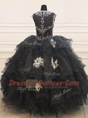 Organza Cap Sleeves Floor Length Quinceanera Gowns and Beading and Appliques and Ruffles