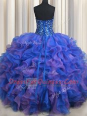 Ball Gowns Quinceanera Dress Blue and Purple Strapless Organza Sleeveless Floor Length Lace Up