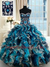 Multi-color Ball Gowns Sweetheart Sleeveless Organza Brush Train Lace Up Beading and Embroidery and Ruffles 15 Quinceanera Dress