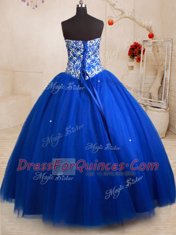 Customized Royal Blue Sleeveless Beading Floor Length 15th Birthday Dress