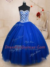 Customized Royal Blue Sleeveless Beading Floor Length 15th Birthday Dress