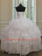 Stunning White Sweetheart Neckline Beading and Ruffles 15th Birthday Dress Sleeveless Lace Up