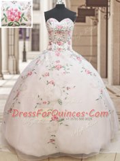 New Arrival Floor Length White Sweet 16 Dresses Organza Sleeveless Beading and Embroidery