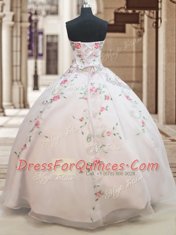 New Arrival Floor Length White Sweet 16 Dresses Organza Sleeveless Beading and Embroidery